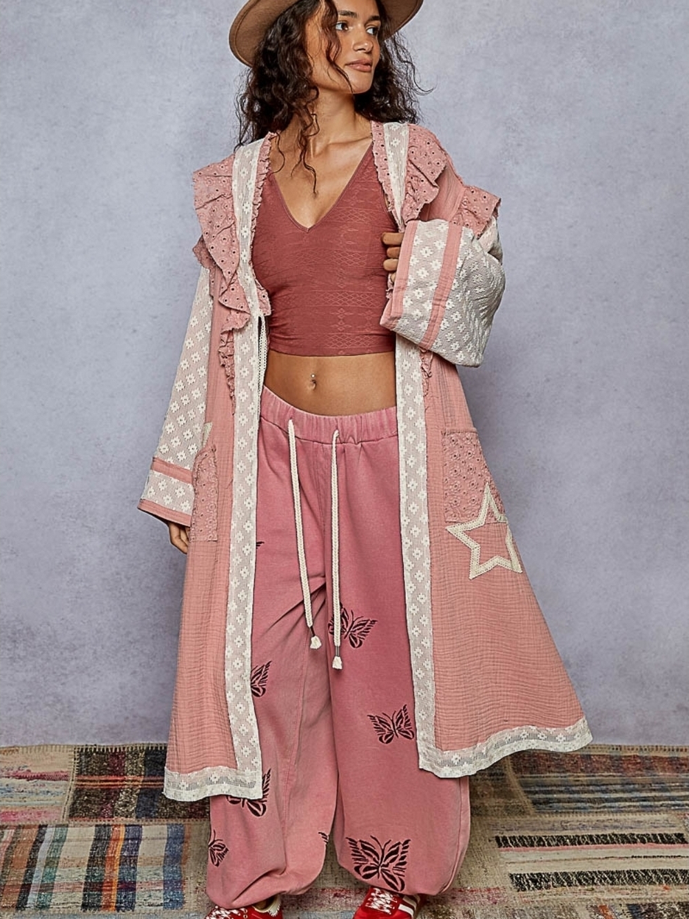 NEW!!! POL Woven Pink Ruffled Duster with Lace Trim, NWT - Picture 2 of 4